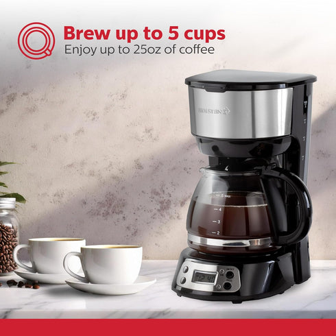 5-Cup Programmable 25oz Holstein Housewares Coffee Maker, Drip Coffee Machine with Auto Brew Timer, Pause & Serve
