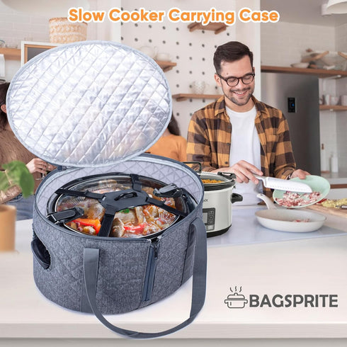 BAGSPRITE Slow Cooker Carrying Case, Compatible with 6-8 Quart Crockpot, Hot Food Tote with Lid Fastener