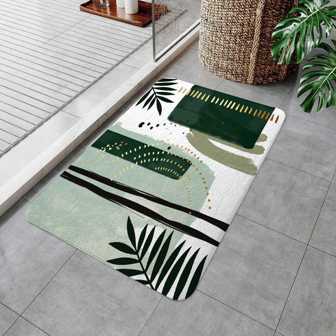 Green Mid Century Bath Rugs for Bathroom, Modern Boho Geometric Abstract Emerald Green Minimalist Striped Non Slip Flannel Bathroom Rug, Dry Fast Water Absorbent Bath Mats, 17x29 Inch by Hjokiupt
