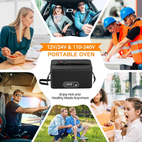 Portable Oven, 12V 24V 110V-240V Car Food Warmer, Electric Heated Lunch Box for Road Trip/Camping