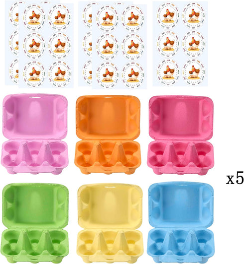 LayHyand Dozen 30 Pack, 6 Count 30 Half Egg Cartons Colorful Blank Natural Pulp Egg Holder for Chicken Eggs Reusable