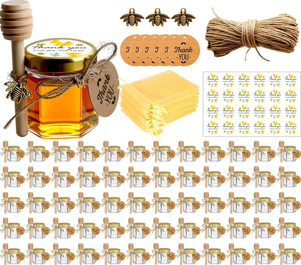 Adabocute Mini Honey Jars with Dipper - Hexagon Honey Pot Set with
