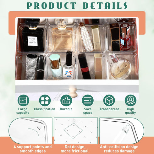 Tioncy 16 Pcs Clear Drawer Organizers - Stackable Small Makeup Storage Bins for Office, Bathroom, Kitchen
