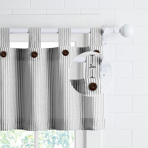July Joy Cotton Valance Curtains, 18 Inches Long Country Kitchen Curtains for Small Window, Black