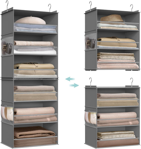 SONGMICS Hanging Closet Organizer, 6-Tier Fabric Storage Shelf, Separable Closet Hanging Shelf