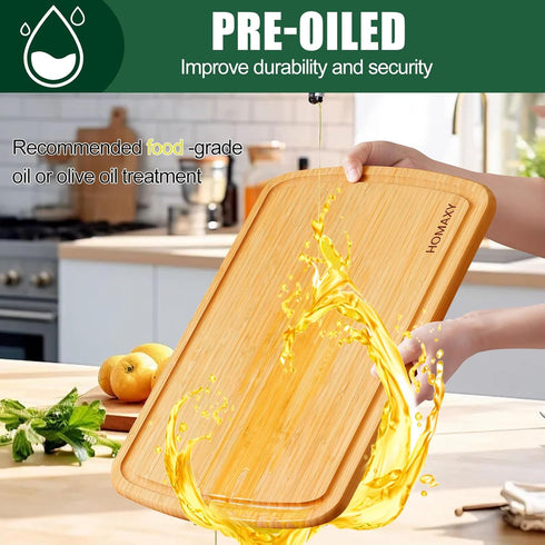 Homaxy Extra Large Bamboo Cutting Board, 18x12.5" with Juice Groove, Pre Oiled Butcher Block