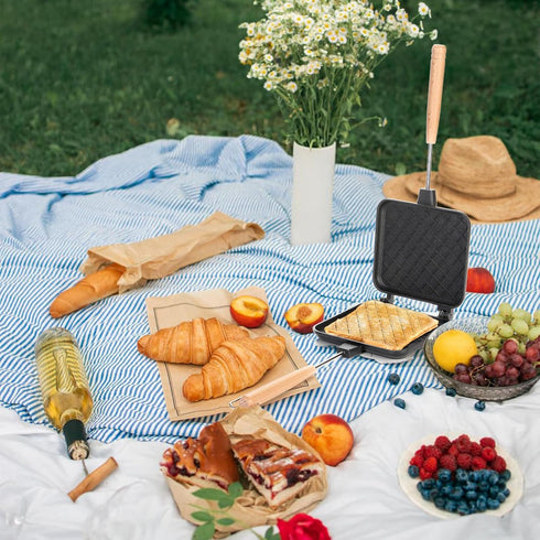 Hot Sandwich Maker, Non-stick Grilled Panini Maker with Handle, Stovetop Camping Sandwich Toaster Aluminum Flip Pan for
