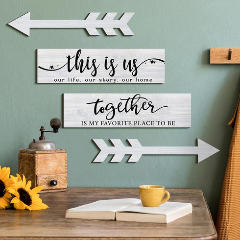 Jetec 4 Pcs Wooden Arrow Wall Decor, Rustic Family Signs for Home Wall Decor, 15 x 4 x 0.2 Inch (White)