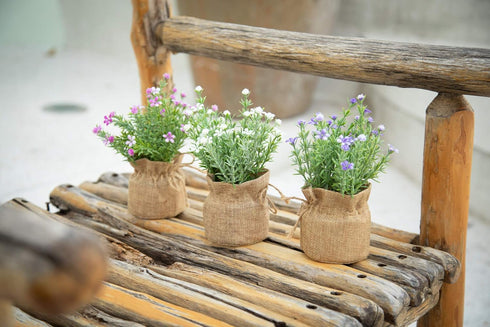 3Pcs Velener Babys Breath Artificial Flowers in Small Burlap Bag Vases -Gypsophila Faux Flowers Farmhouse Home Coffee