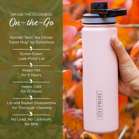 22oz, The Tea Spot Steepware Tea Tumbler and Thermos, Tea Bottle with tea infuser for loose leaf tea or iced coffee