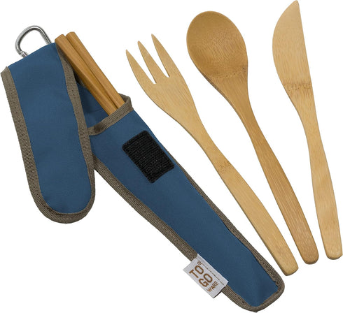 To-Go Ware Bamboo Travel Utensils, Utensil Set with Carrying Case, Indigo