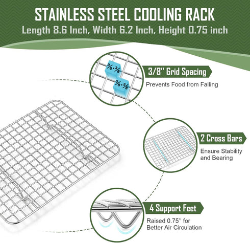 9 Inch Baking Tray Pan & Cooling Rack Set, Joyfair Stainless Steel Toaster Oven Pan with Grid Rack for Cookies, Meats
