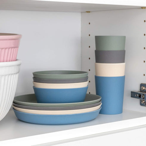 WeeSprout Bamboo Kids Bowls, Set of Four 10 oz Kid-Sized Bowls, Dishwasher Safe (Blue, Green, Gray, Beige)