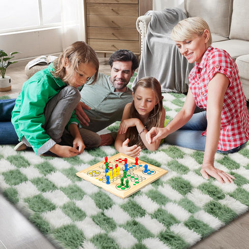 Room,5x8 Area Rugs for Bedroom Living Green and White Fluffy Soft Checkered Rug Fuzzy Shag Shaggy Carpet, Indoor Plush