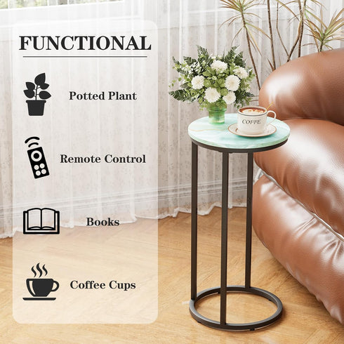 Katrawu Blue(11.81" 11.81" 23.62" C Shaped end Table,Wood Round Side Table for Couch,Small Sofa Table with Metal Frame