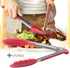 MEKBOK Kitchen Tongs Set - Stainless Steel Salad & Grill Tongs with Silicone Tips, 9" & 12" (Red)