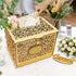 OurWarm Glittery Gold Wedding Card Box with Lock, Wood Gift Box for Reception, Party Decorations
