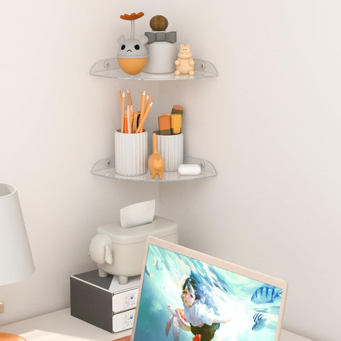 9.5x9.5 Inch Set 2, Sezanrpt Acrylic Corner Floating Shelf of Clear Corner Wall Shelf for Home Dcor, Speakers, Security