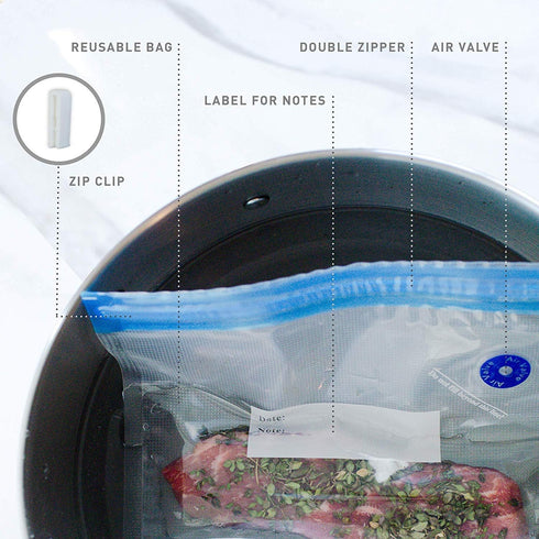 Sous Vide Bags for Joule and Anova Cookers, 15 Reusable BPA-Free Bags with Vacuum Hand Pump - Fits Any Sous Vide Machine