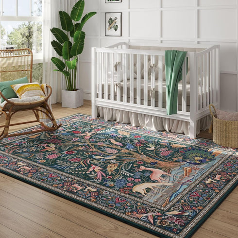 5x7 Rugcomf Area Rugs Vibrant Tree of Life-Patterned Vintage Washable Area Rug Non Slip Low Pile Large Rugs for Living