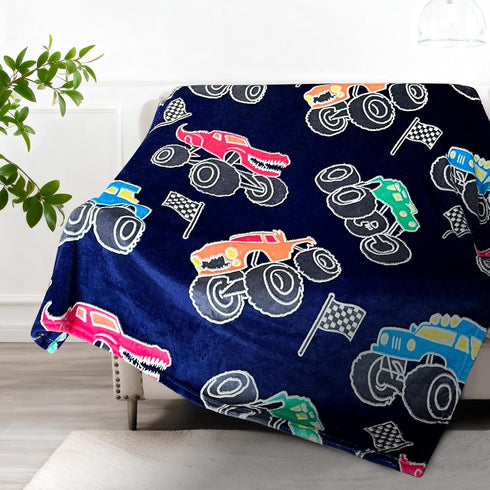 TEHALK 3-12, 50"x 60" Monster Truck Blanket for Boys/Girls/Kids/Toddler/Baby, Monster Truck Toys for Boys Age Car