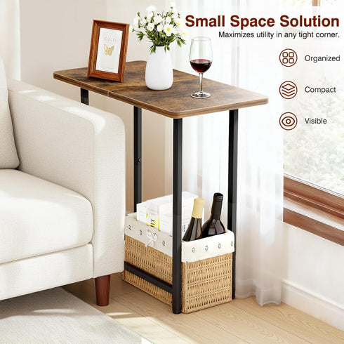 MISSLO Narrow End Table Living Room with Large Tabletop, Sofa Couch Side Table Bedroom Slim Nightstand for Small Space