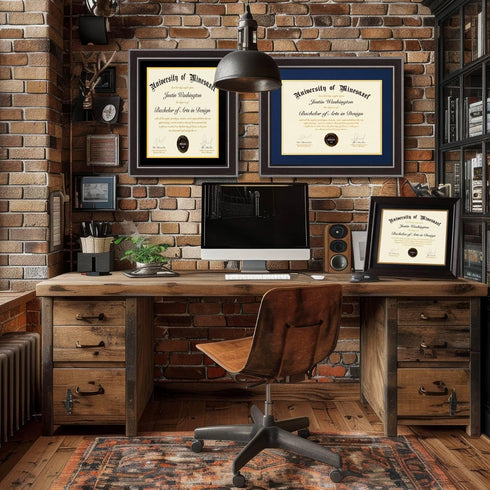 11x14 8.5x11 14 11 Diploma Frames with Blue Mat, Fits Degree Certificate Document, x Walnut Color Frame with Plexiglass