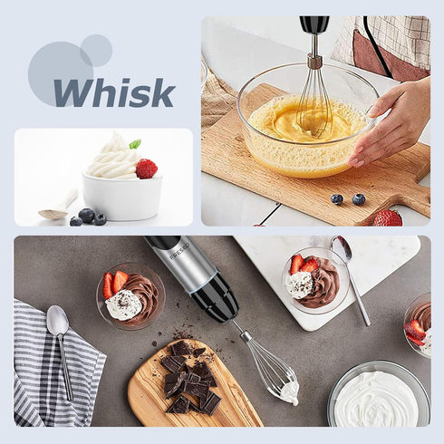 FRESKO Immersion Blender, 4-in-1 Stainless Steel Hand Stick Blender with 12-Speeds & Turbo Mode for Smoothies & Soup