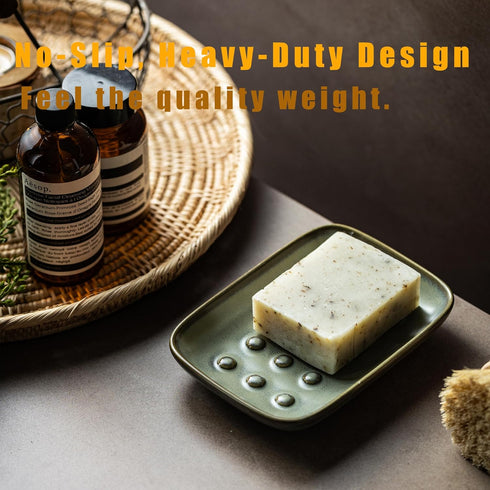 Miamolo Ceramic Soap Dish for Shower, Non-Slip Bar Soap Saver Tray Bar for Bathroom Kitchen Sink Bathtub, Easy