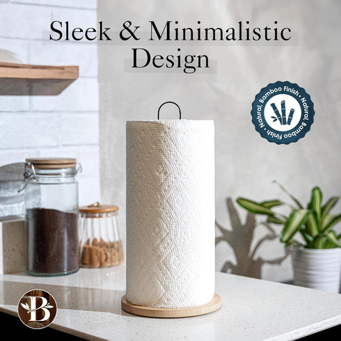 Paper Towel Holder - Wooden Paper Towel Holder with Non-Slip Wood Base, Minimalist Modern Style, Countertop Paper Towel Dispenser for Kitchen, Home, Office - Black Paper Towel Stand - Kitchen Gift