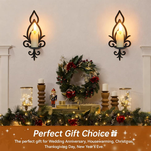 Set 2, Wall Candle Sconces of Vintage Flower-Shaped Metal Candle Holders for Pillar, Tealight, and LED Candles, Rustic