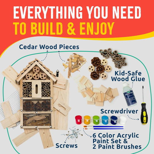 SparkJump Premium Bug Hotel Kit for Kids Easy Wood Craft Kits for Children, Lady Bug House for Garden with Tools