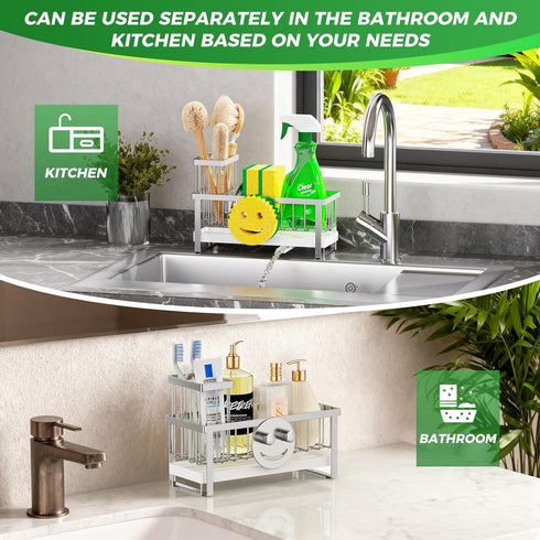 Taugast Countertop Sponge Holder for Kitchen Sink,Sink Caddy with Removable Dish Brush Holder,Self-Draining Kitchen
