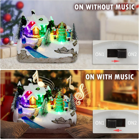 TOYESUNA 8 Christmas Collectible Buildings Decoration Musical Christmas Village Figurines Snow Globe with Spinning