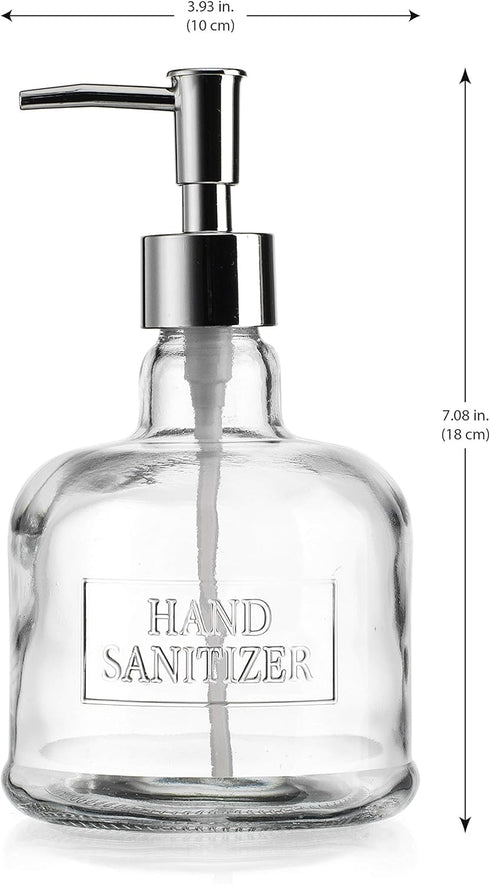Elegant Home 18 Oz 7" Clear Embossed Glass Hand Sanitizer Dispenser Holder Bottle - Refillable Acrylic Pump for Soap,