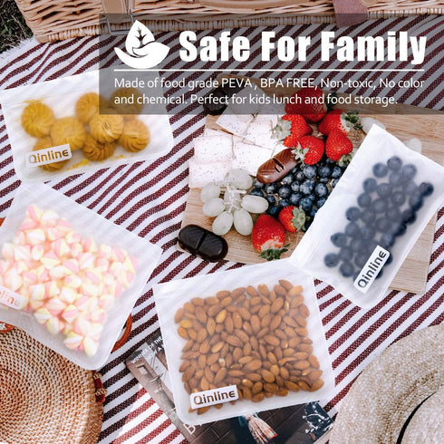 Reusable Food Storage Bags - 10 Pack Silicone Freezer Bags, Extra Thick Leakproof Lunch Bag for Salad Fruit Snacks