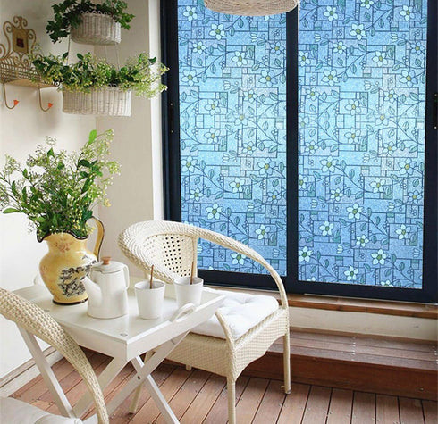 DUOFIRE Stained Glass Window Film, Color Flower Pattern, Decorative Glass Film, No Glue, 17.7in. x 78.7in.