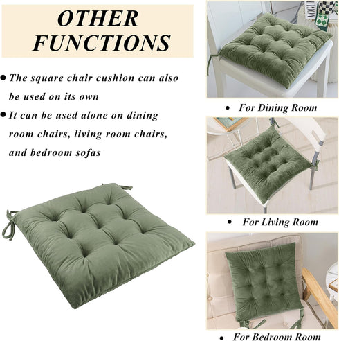 2 Set Rocking Chair Cushions Indoor Velvet Chair Pads High Back and Seat Cushion Piece Green
