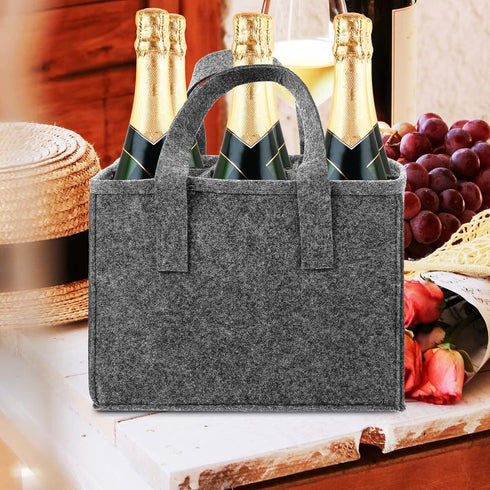6 Bottle Wine Carrier Tote, Reusable Grocery Bags for Travel, Camping, Picnic, Grey