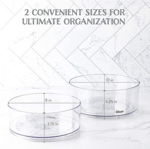 Oizeir (2-Pack) 360 Counter Lazy Susan Turntable - Clear Acrylic, Rotates Degrees, Easily Organize Your Fridge, Cabinet