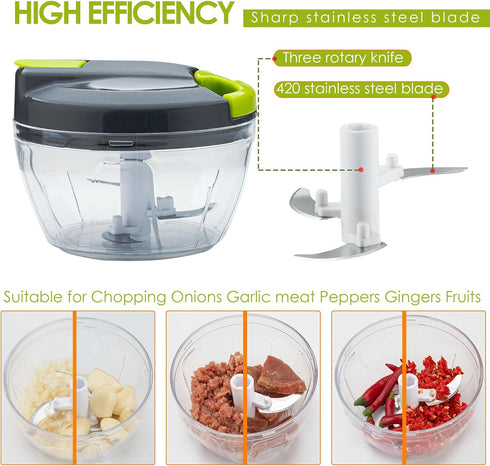 Multi-Function Manual Food Chopper & Processor, Vegetable Shredder & Garlic Press, Ideal for Onions, Peppers & Fruits