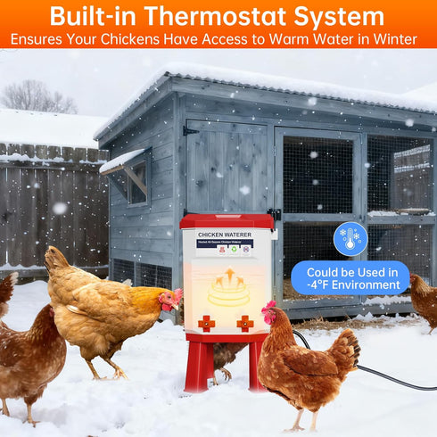 Ganggend 2 4 Heated Chicken Waterer, Gallon Thermostatic Poultry Drinker with Nipples, Outdoor Winter Water Heater