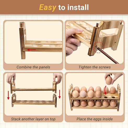 Countertop 24-Hole Counter Yuoyar Wooden Fresh Egg Holder - Stackable egg storage for Gathering Fresh Eggs - Egg Rack
