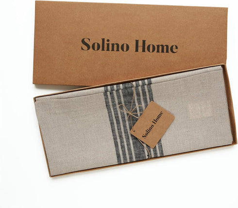 48 Inches 100% 14 48 Inch Summer Solino Home Stripe Linen Table Runner - Pure Linen Black and Natural Farmhouse Table