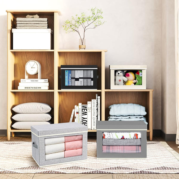 Cube Storage Bins with Lids, Clear Window Fabric Organizer Baskets, 4 Packs, Black for Shelves and Closet
