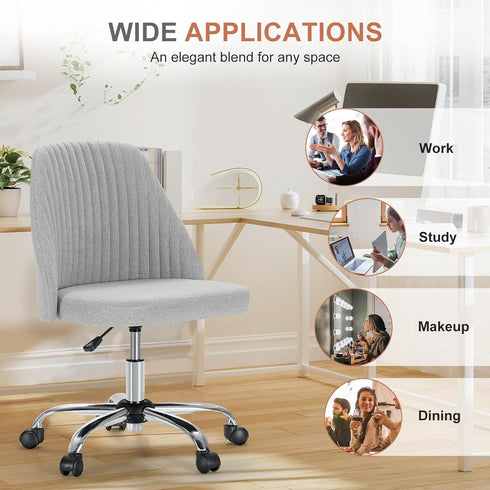 Armless DUMOS Office Chair, Comfy Desk Chair Rolling Vanity Swivel Task Chairs with Wheels, Wide Seating Height