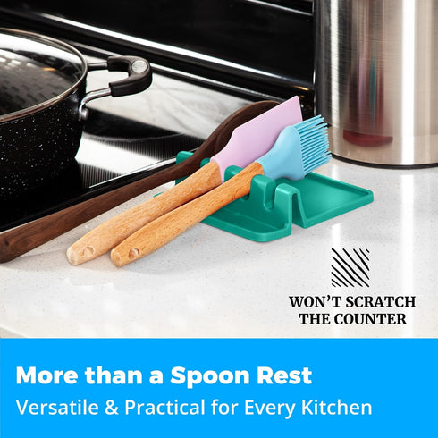 Aqua Green Silicone Spoon Rest for Stove Top, Heat-Resistant Utensil Rest & Spoon Holder (Two Pack)