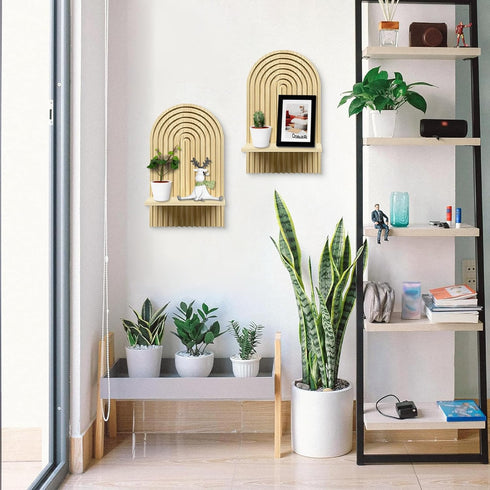 LIYAOLI Set 2-15 8.6 Inch Boho Wall Shelf of x Arched Wooden Hanging Shelves for Living Room & Bedroom - Mid-Century