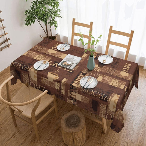 ZYPHORIEL 54 72 Inch Coffee Theme Rectangle Tablecloths Latte Coffee Table Cloths Dacorative Kitchen Dining Tablecloth