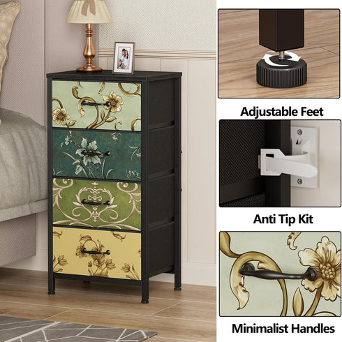 Furnulem 4 Drawer Dresser, Vertical Nightstand for Kids and Adults, Fabric Chest of Drawers for Storage